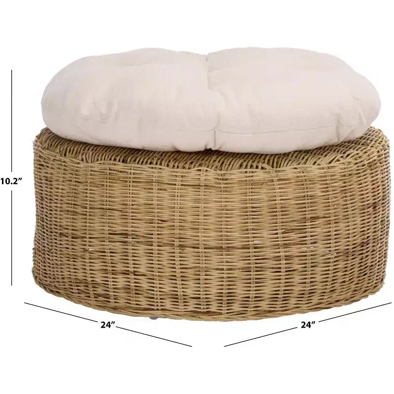 Bori Round Ottoman with Cushion - OTT6503 - Beige/White - Safavieh