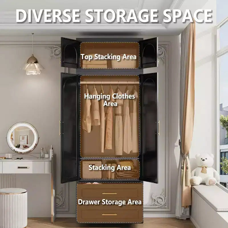 BALHAM TRADE-86 Inch Tall Wardrobe Closet with Doors Metal Armoire Cabinet for Bedroom