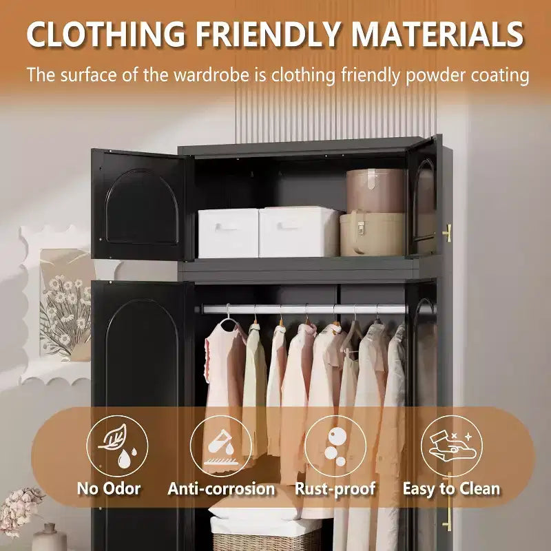 BALHAM TRADE-86 Inch Tall Wardrobe Closet with Doors Metal Armoire Cabinet for Bedroom