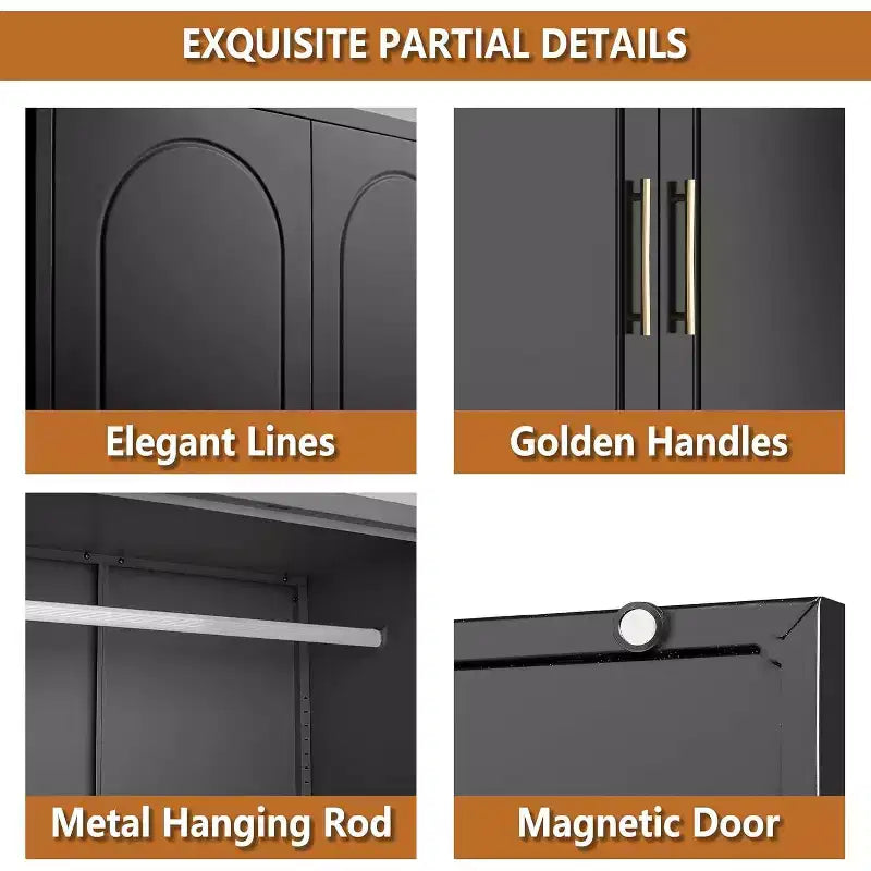 BALHAM TRADE-86 Inch Tall Wardrobe Closet with Doors Metal Armoire Cabinet for Bedroom