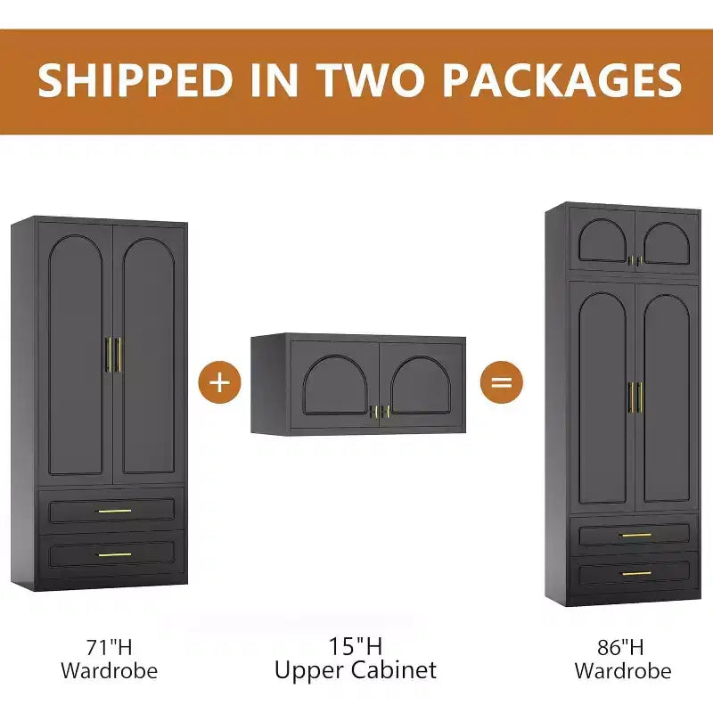 BALHAM TRADE-86 Inch Tall Wardrobe Closet with Doors Metal Armoire Cabinet for Bedroom