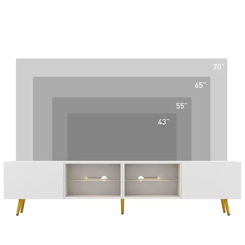 Bestier 86 Inch Modern LED TV Stand with Gold Legs and Storage Media Console in White