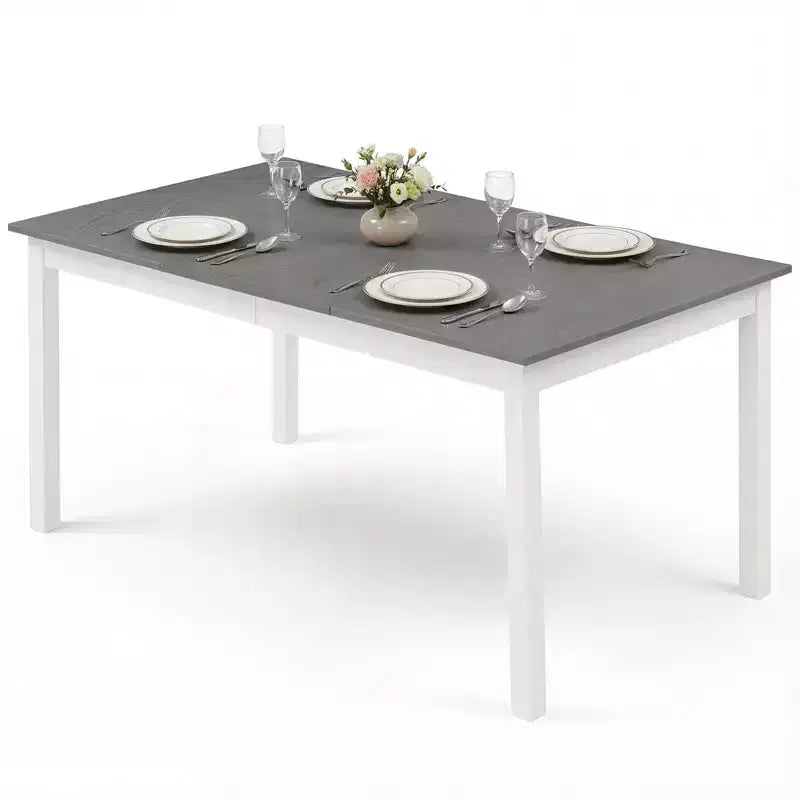 Costway 60'' Rectangular Dinner Table w/Solid Rubber Wood Legs for Kitchen Dining Room Gray & White