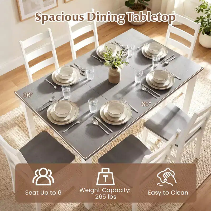 Costway 60'' Rectangular Dinner Table w/Solid Rubber Wood Legs for Kitchen Dining Room Gray & White
