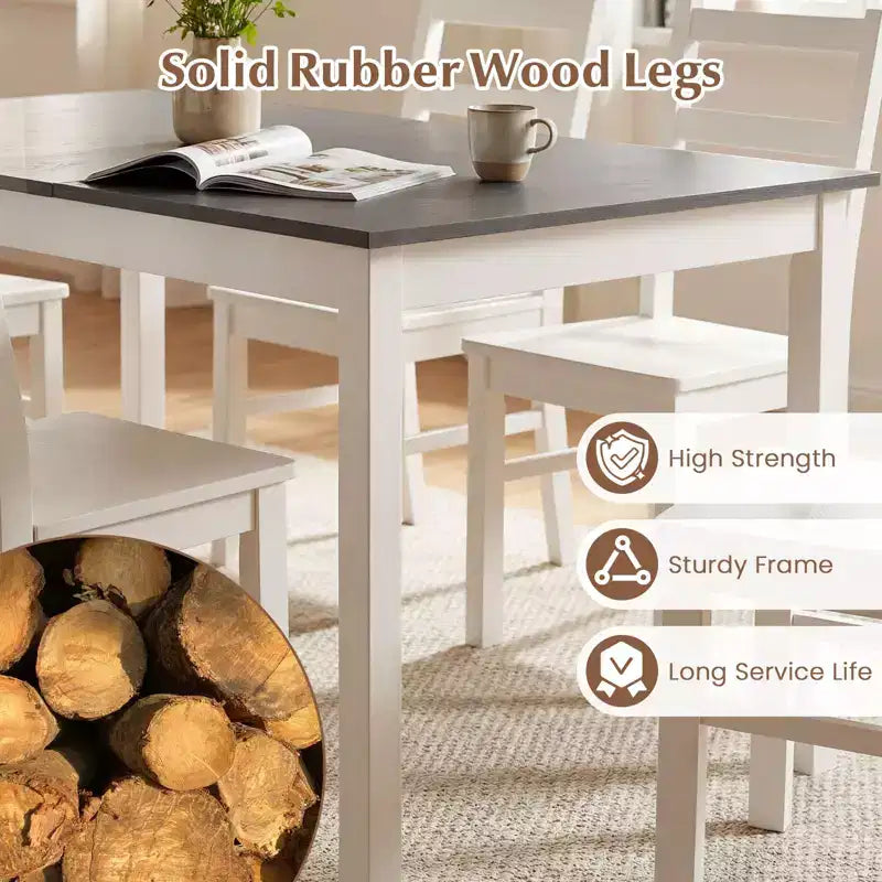 Costway 60'' Rectangular Dinner Table w/Solid Rubber Wood Legs for Kitchen Dining Room Gray & White