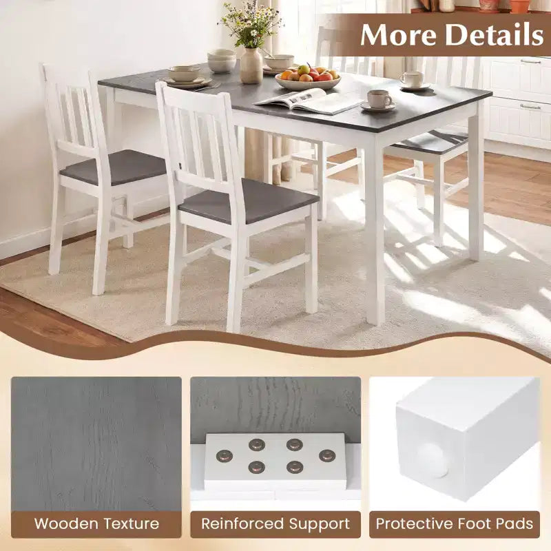 Costway 60'' Rectangular Dinner Table w/Solid Rubber Wood Legs for Kitchen Dining Room Gray & White