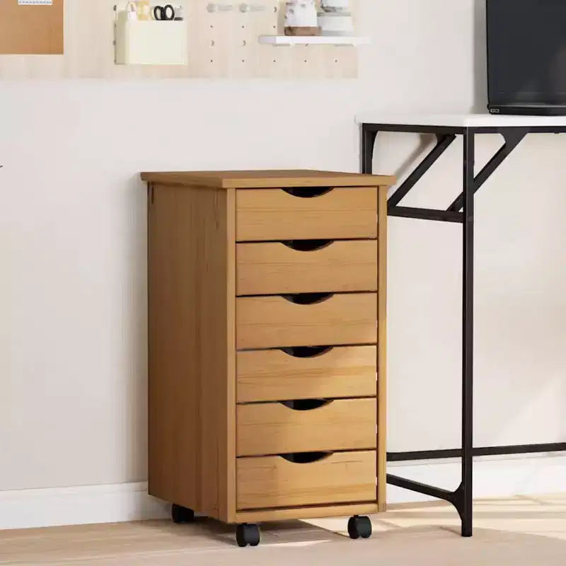 vidaXL MOSS 6-Drawer Chest with Wheels, Solid Pinewood