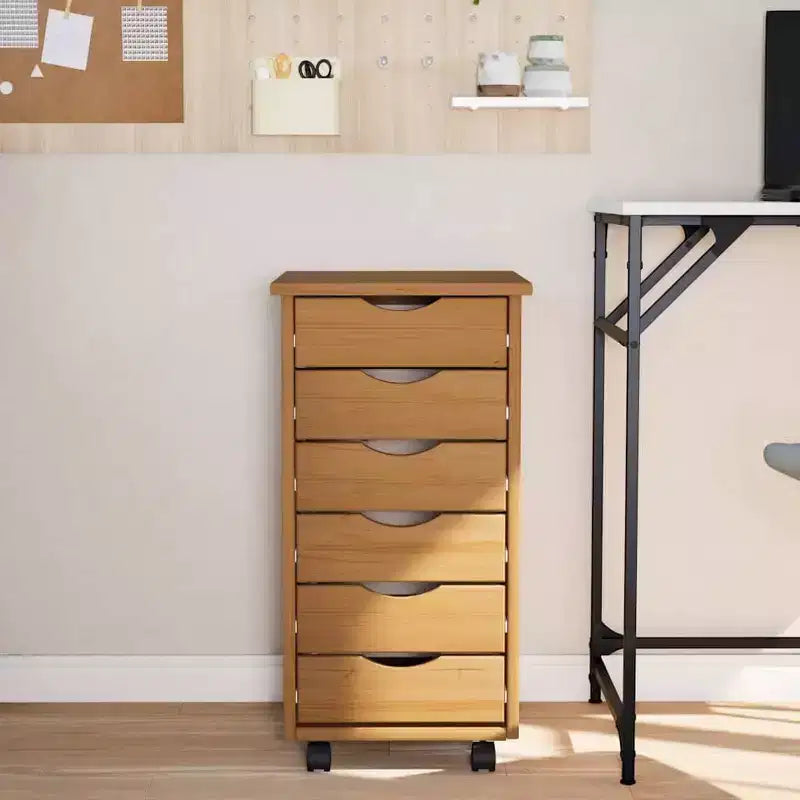 vidaXL MOSS 6-Drawer Chest with Wheels, Solid Pinewood