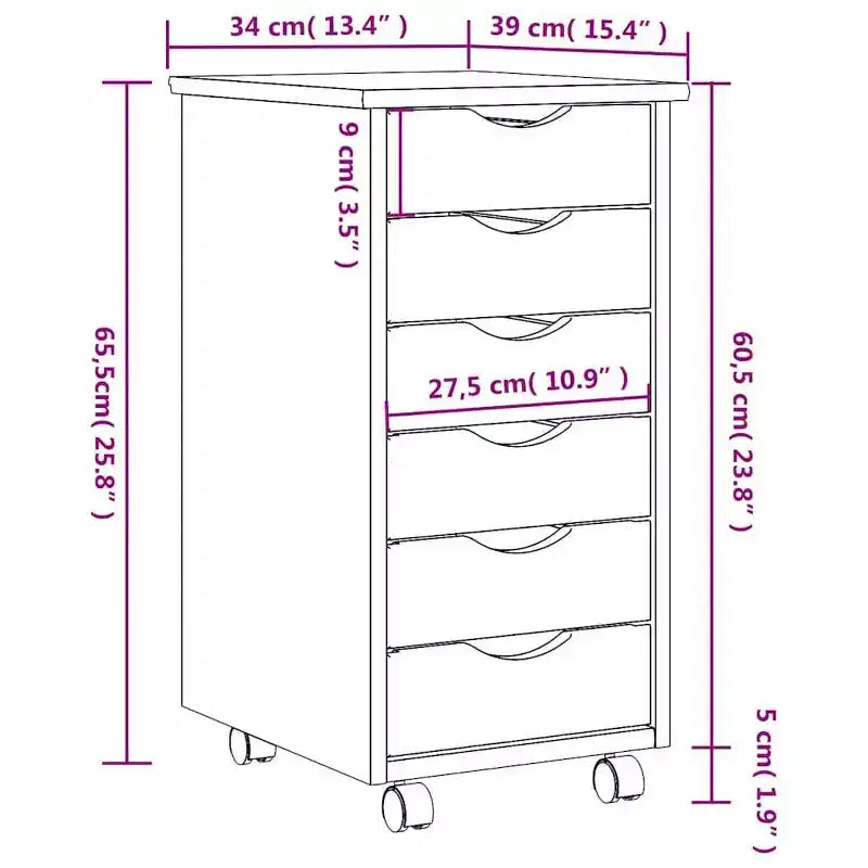 vidaXL MOSS 6-Drawer Chest with Wheels, Solid Pinewood