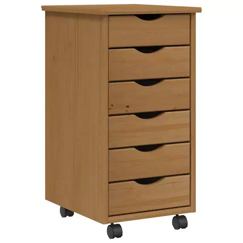vidaXL MOSS 6-Drawer Chest with Wheels, Solid Pinewood