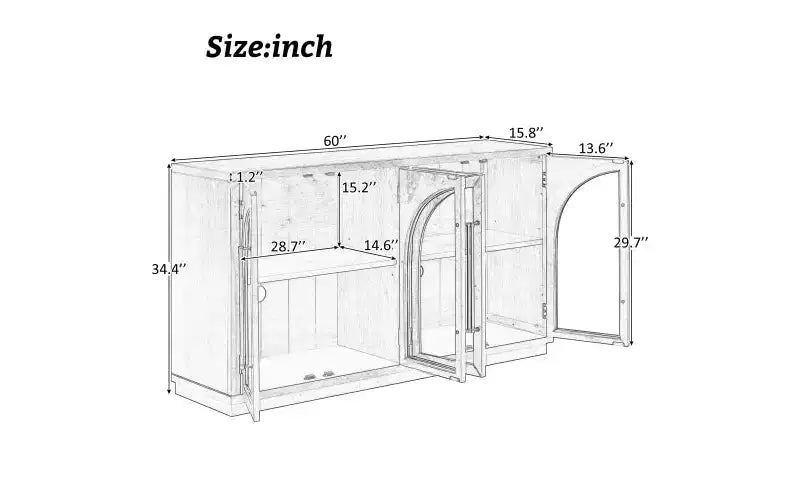 Luxystar 4-Door Storage Buffet Cabinet with Adjustable Shelves for Kitchen, Dining Room and Living Room