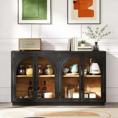 Luxystar 4-Door Storage Buffet Cabinet with Adjustable Shelves for Kitchen, Dining Room and Living Room