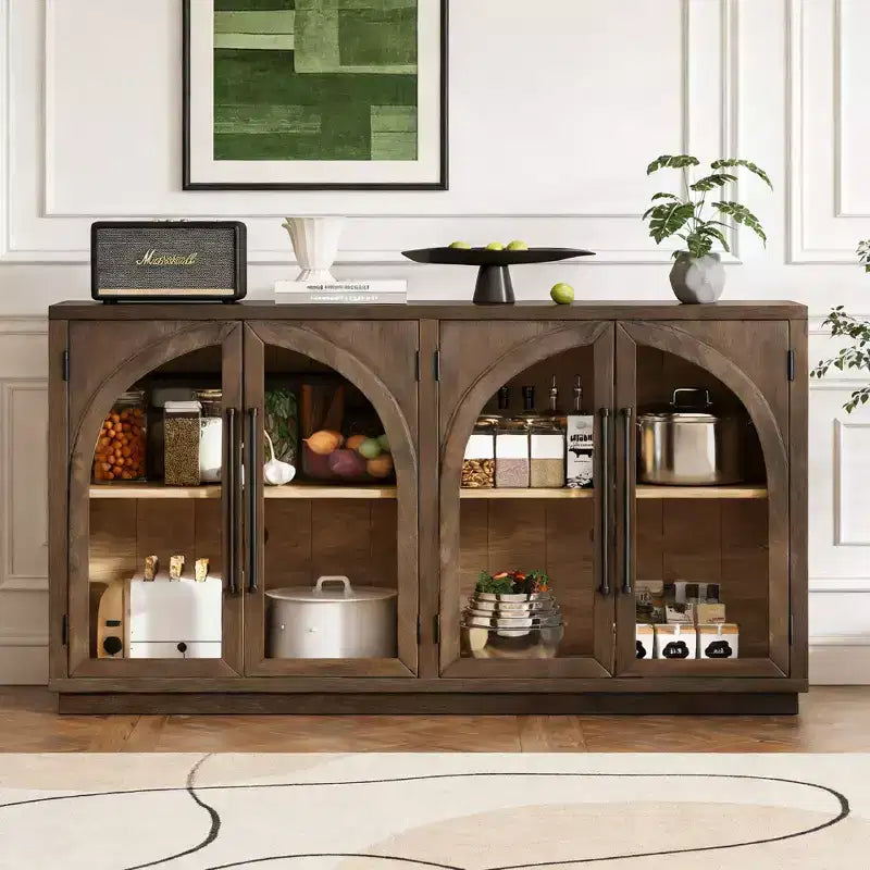 Luxystar 4-Door Storage Buffet Cabinet with Adjustable Shelves for Kitchen, Dining Room and Living Room