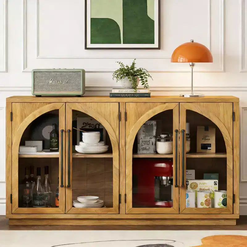 Luxystar 4-Door Storage Buffet Cabinet with Adjustable Shelves for Kitchen, Dining Room and Living Room