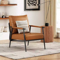 Mid-Century Modern Accent Chair with Faux Leather Upholstery, Metal Frame, for Living Room, Bedroom, or Office