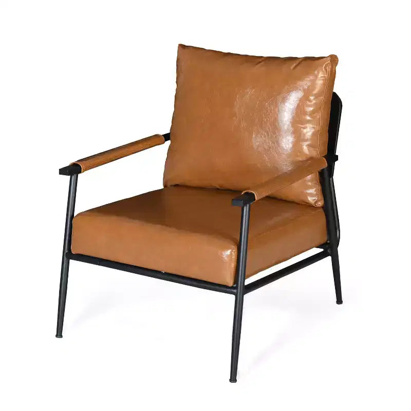Mid-Century Modern Accent Chair with Faux Leather Upholstery, Metal Frame, for Living Room, Bedroom, or Office