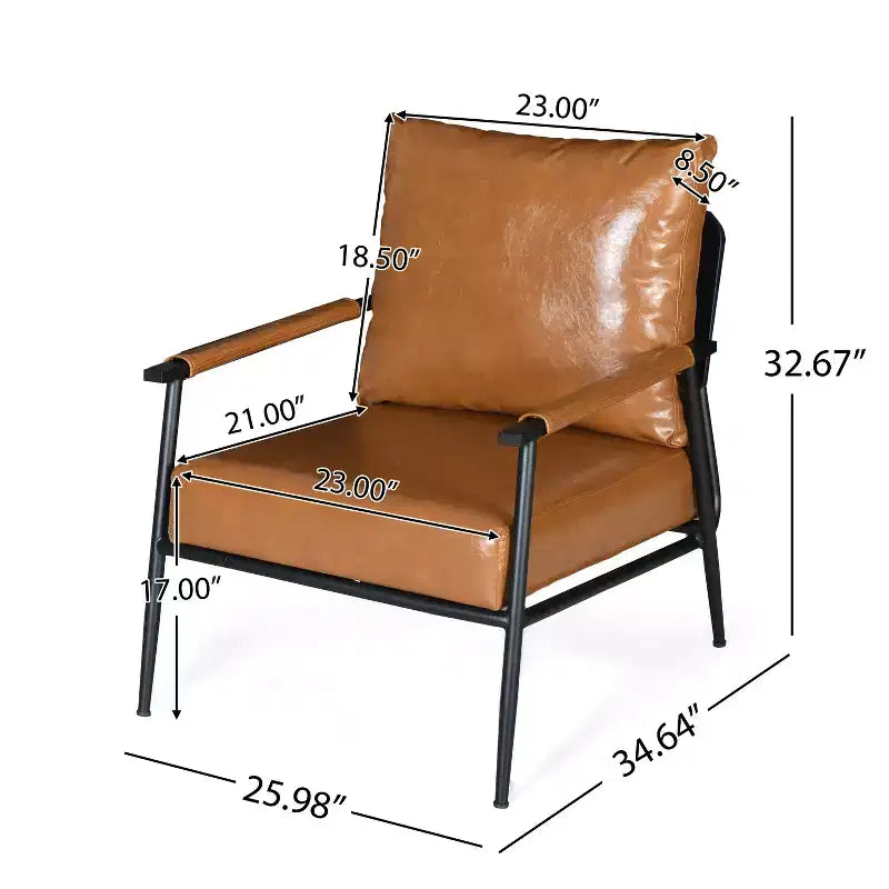 Mid-Century Modern Accent Chair with Faux Leather Upholstery, Metal Frame, for Living Room, Bedroom, or Office
