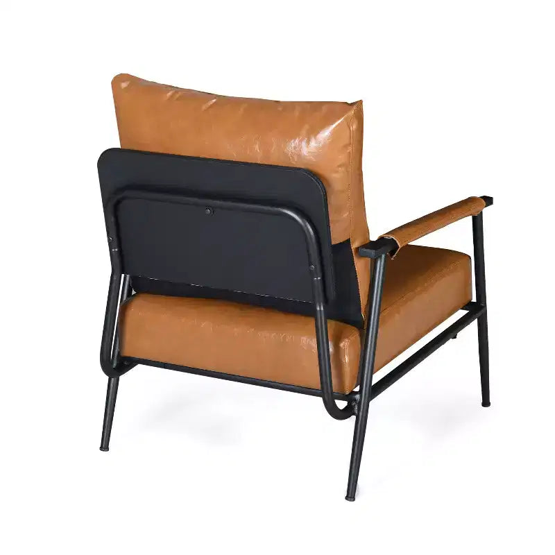 Mid-Century Modern Accent Chair with Faux Leather Upholstery, Metal Frame, for Living Room, Bedroom, or Office