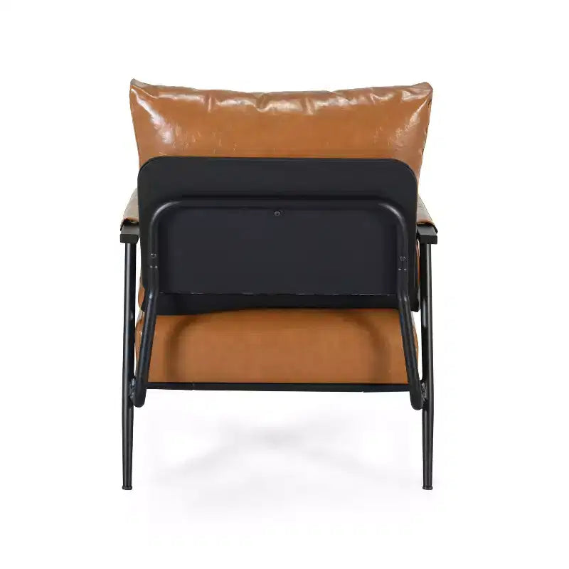 Mid-Century Modern Accent Chair with Faux Leather Upholstery, Metal Frame, for Living Room, Bedroom, or Office