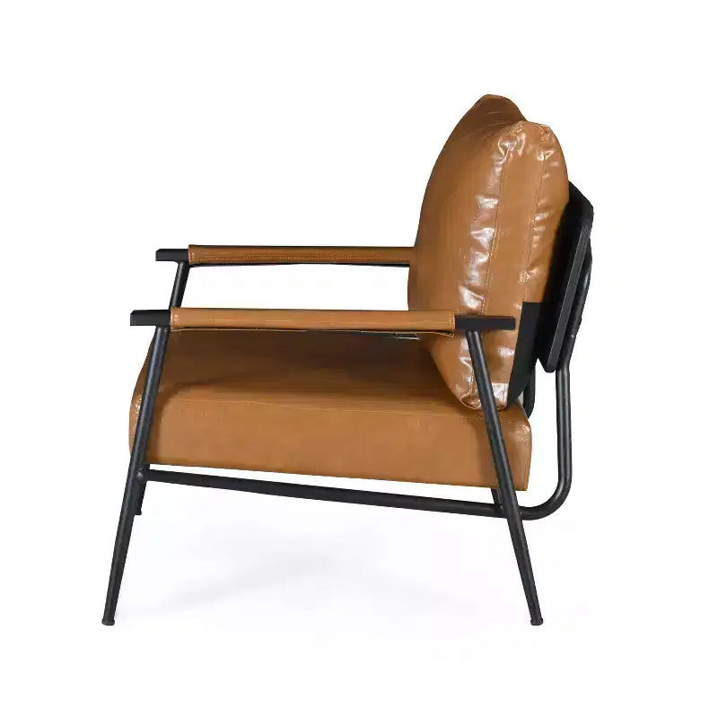 Mid-Century Modern Accent Chair with Faux Leather Upholstery, Metal Frame, for Living Room, Bedroom, or Office