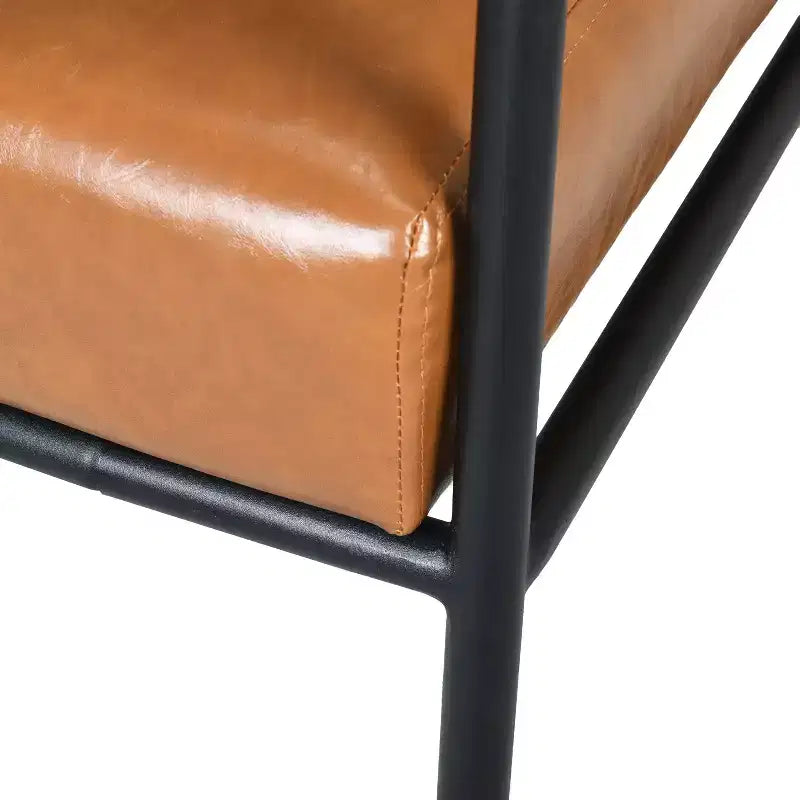 Mid-Century Modern Accent Chair with Faux Leather Upholstery, Metal Frame, for Living Room, Bedroom, or Office