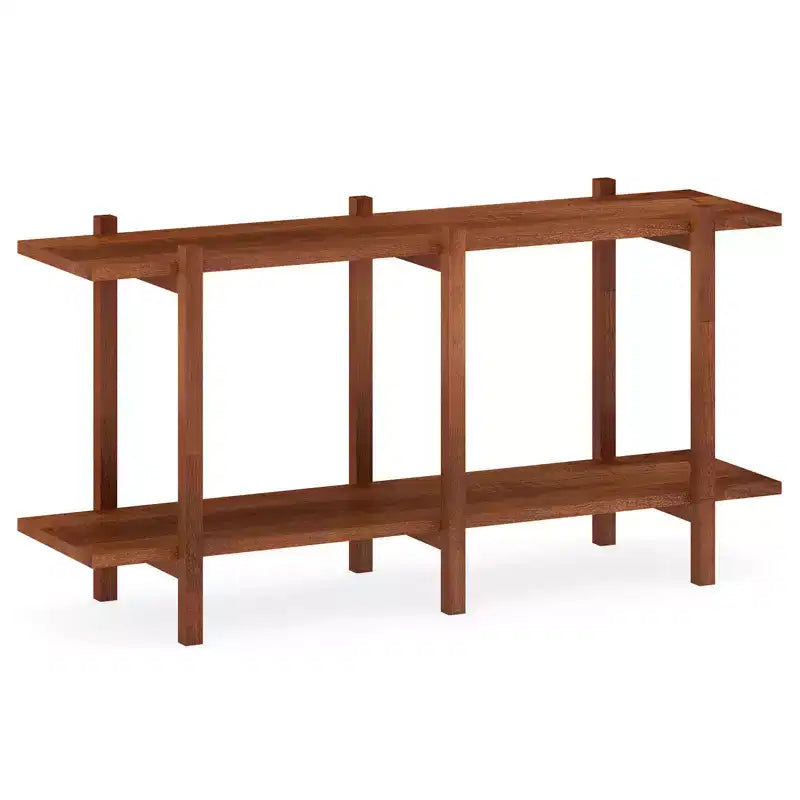 Costway 2-Tier Wood Bookshelf, Low Horizontal Rubberwood Bookcase for Storage & Display