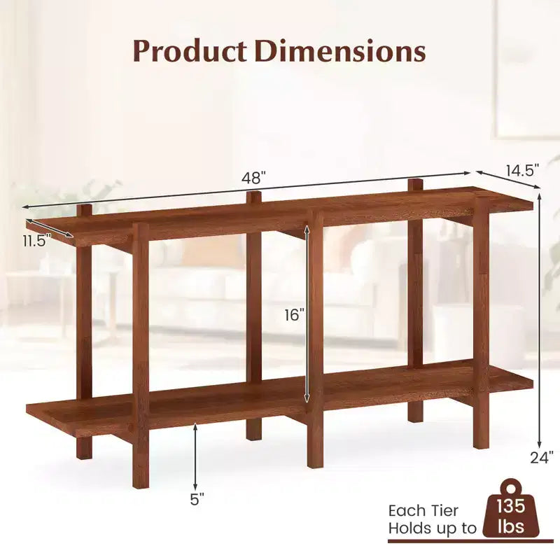 Costway 2-Tier Wood Bookshelf, Low Horizontal Rubberwood Bookcase for Storage & Display