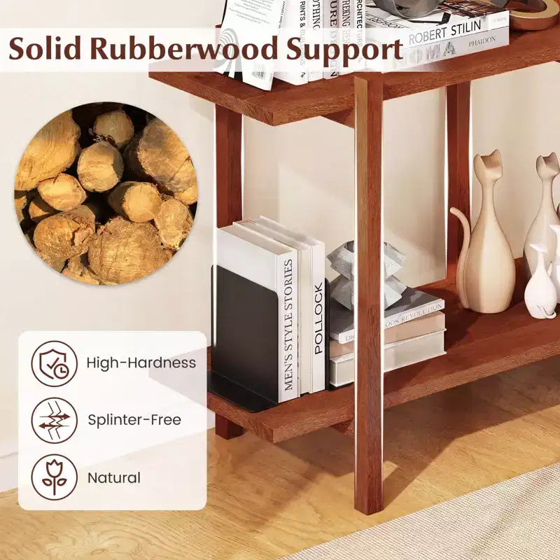 Costway 2-Tier Wood Bookshelf, Low Horizontal Rubberwood Bookcase for Storage & Display