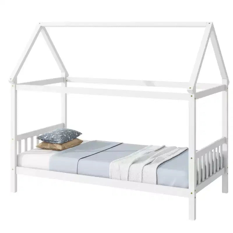Twin Size House Bed Kid Bed Frame with Headboard & Footboard, Rubber Wood Frame - ModernLuxe