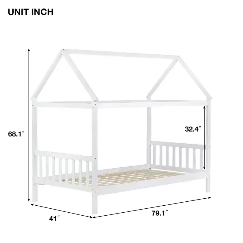 Twin Size House Bed Kid Bed Frame with Headboard & Footboard, Rubber Wood Frame - ModernLuxe