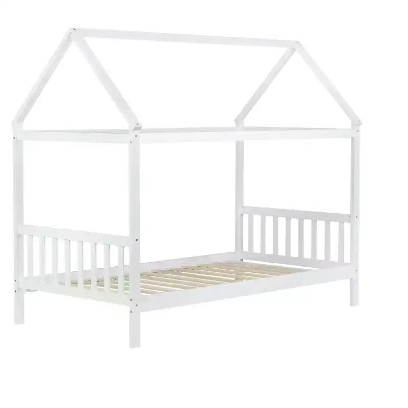 Twin Size House Bed Kid Bed Frame with Headboard & Footboard, Rubber Wood Frame - ModernLuxe