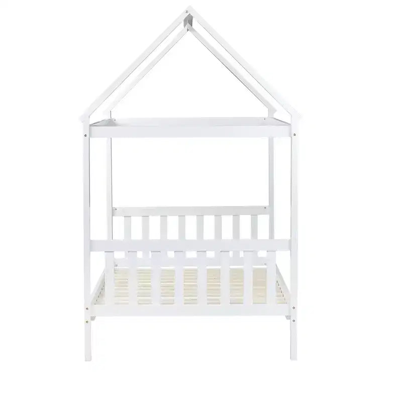 Twin Size House Bed Kid Bed Frame with Headboard & Footboard, Rubber Wood Frame - ModernLuxe