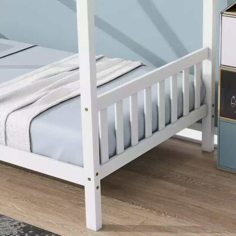 Twin Size House Bed Kid Bed Frame with Headboard & Footboard, Rubber Wood Frame - ModernLuxe