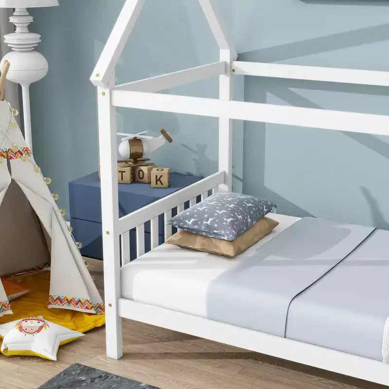 Twin Size House Bed Kid Bed Frame with Headboard & Footboard, Rubber Wood Frame - ModernLuxe