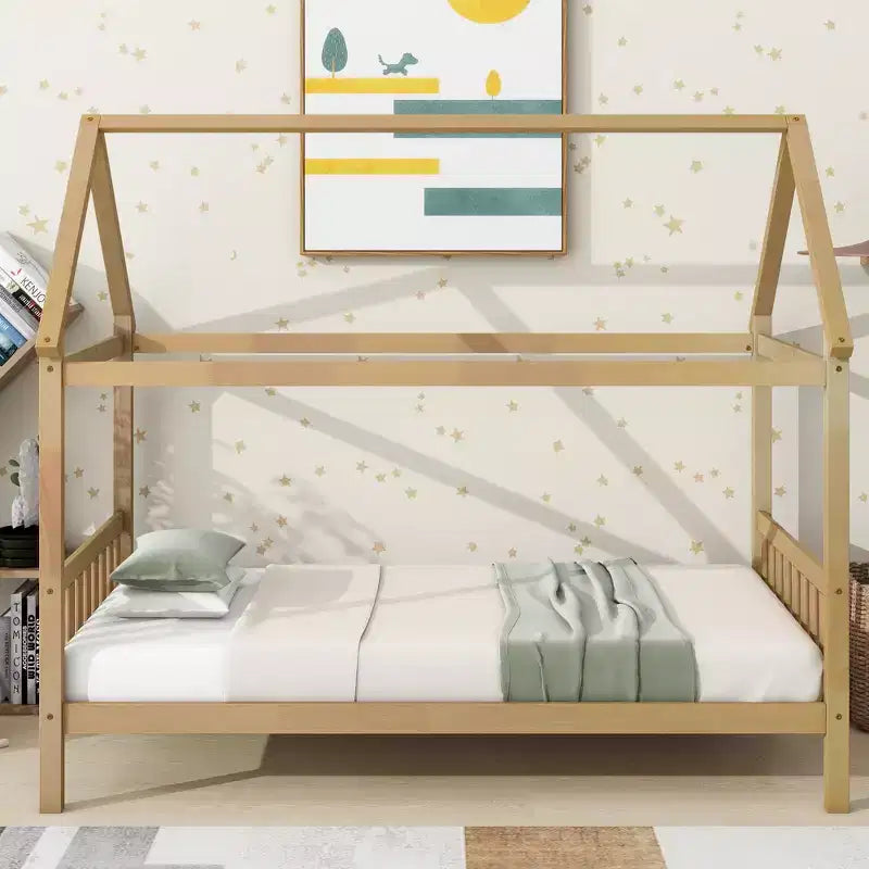 Twin Size House Bed Kid Bed Frame with Headboard & Footboard, Rubber Wood Frame - ModernLuxe
