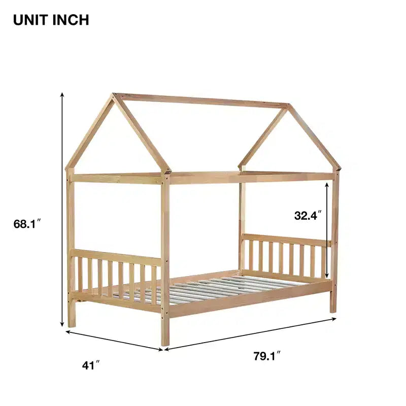 Twin Size House Bed Kid Bed Frame with Headboard & Footboard, Rubber Wood Frame - ModernLuxe