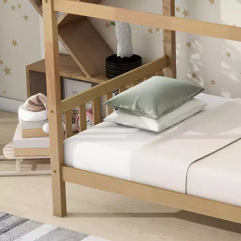 Twin Size House Bed Kid Bed Frame with Headboard & Footboard, Rubber Wood Frame - ModernLuxe