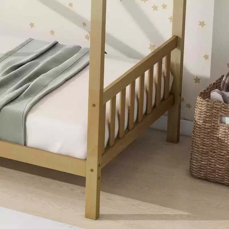 Twin Size House Bed Kid Bed Frame with Headboard & Footboard, Rubber Wood Frame - ModernLuxe