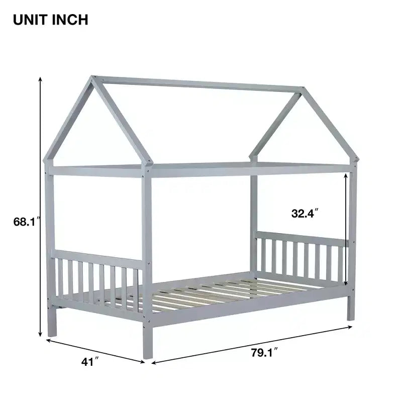 Twin Size House Bed Kid Bed Frame with Headboard & Footboard, Rubber Wood Frame - ModernLuxe