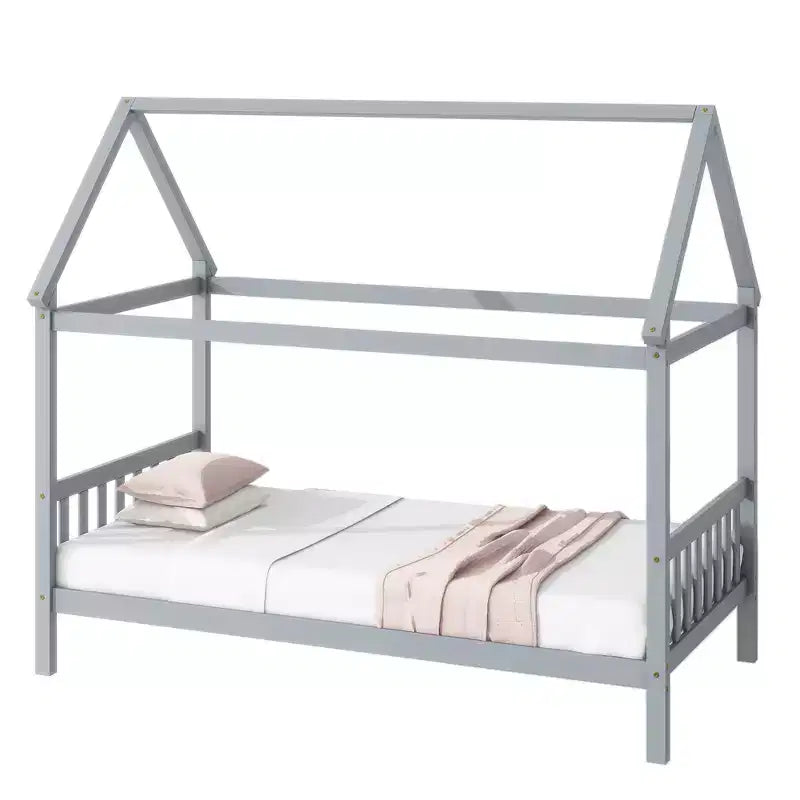 Twin Size House Bed Kid Bed Frame with Headboard & Footboard, Rubber Wood Frame - ModernLuxe