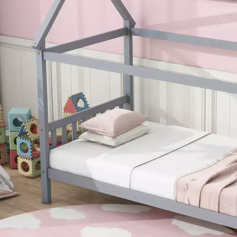 Twin Size House Bed Kid Bed Frame with Headboard & Footboard, Rubber Wood Frame - ModernLuxe