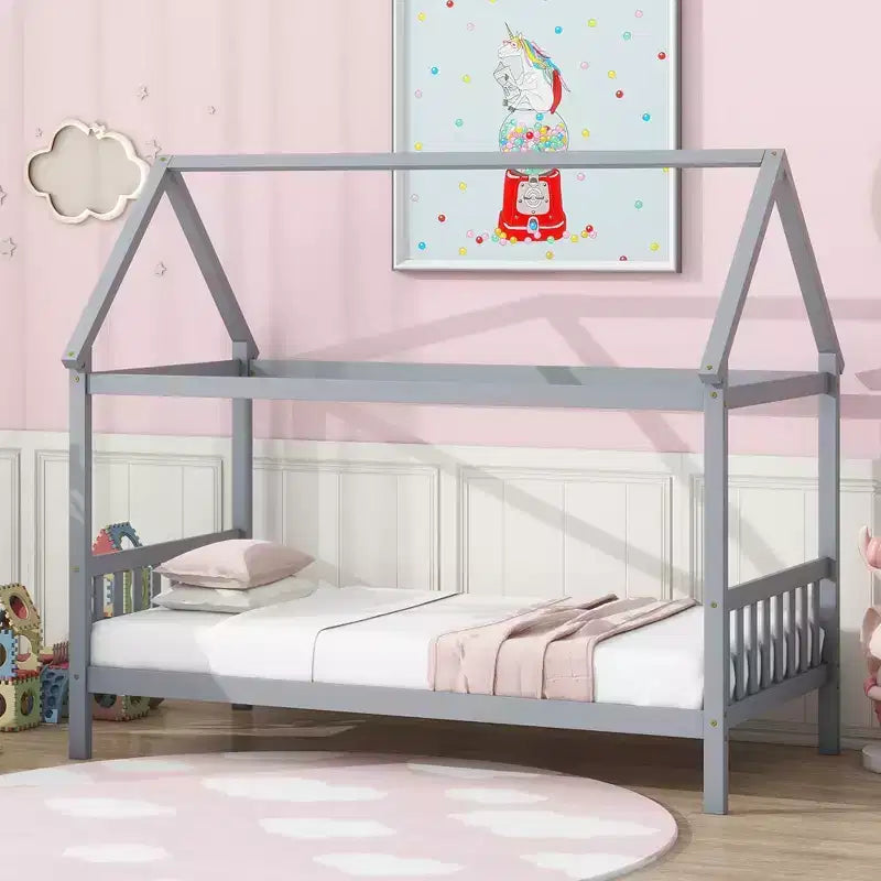 Twin Size House Bed Kid Bed Frame with Headboard & Footboard, Rubber Wood Frame - ModernLuxe