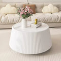 Round-Shaped Leather Coffee Table with Sintered Stone Top and Microfiber Leather Wrap