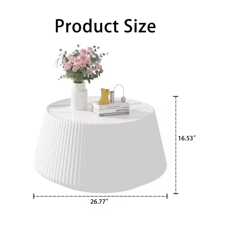 Round-Shaped Leather Coffee Table with Sintered Stone Top and Microfiber Leather Wrap