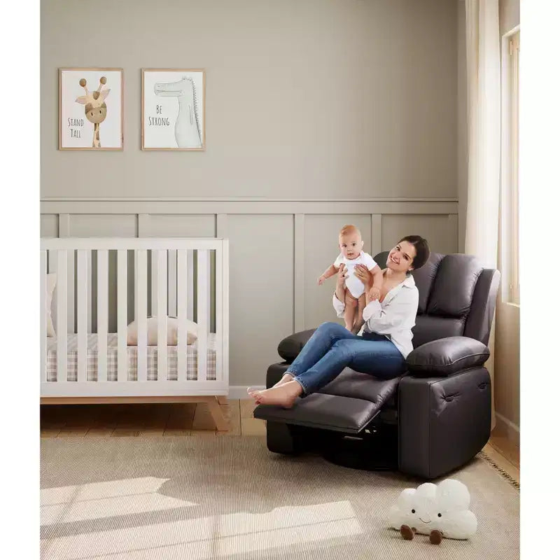 Extra-large recliner for living room PU leather swivel rocking chair with massage and heating functions, cup holder, side pockets
