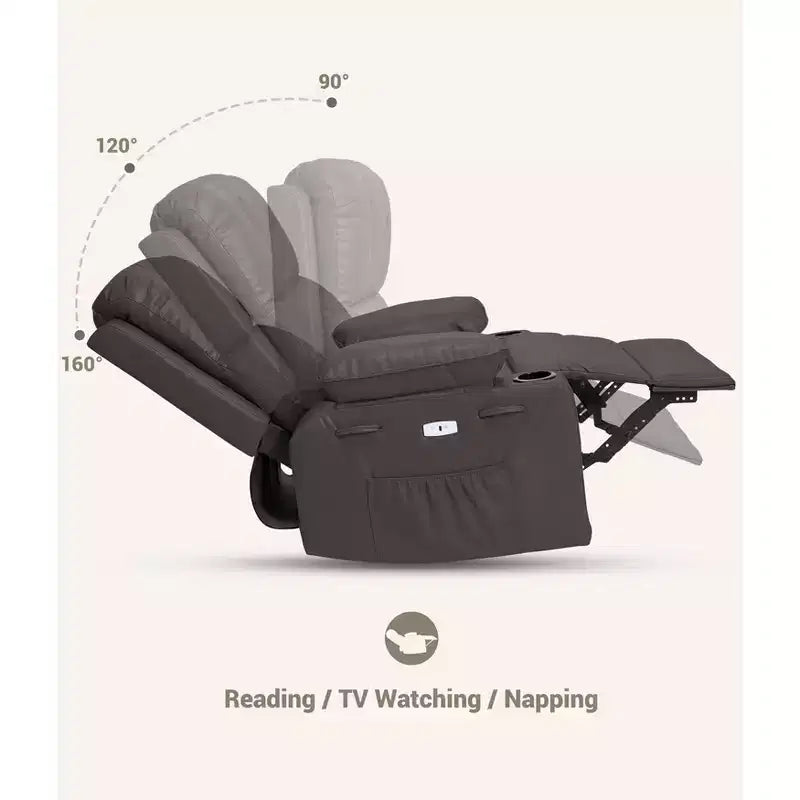 Extra-large recliner for living room PU leather swivel rocking chair with massage and heating functions, cup holder, side pockets
