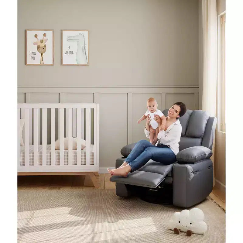 Extra-large recliner for living room PU leather swivel rocking chair with massage and heating functions, cup holder, side pockets