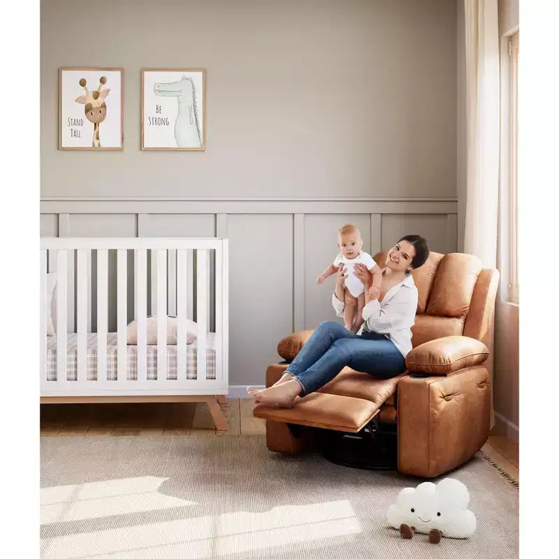 Extra-large recliner for living room PU leather swivel rocking chair with massage and heating functions, cup holder, side pockets