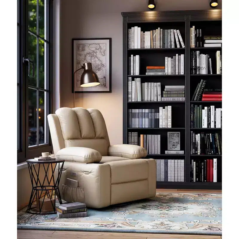 Extra-large recliner for living room PU leather swivel rocking chair with massage and heating functions, cup holder, side pockets