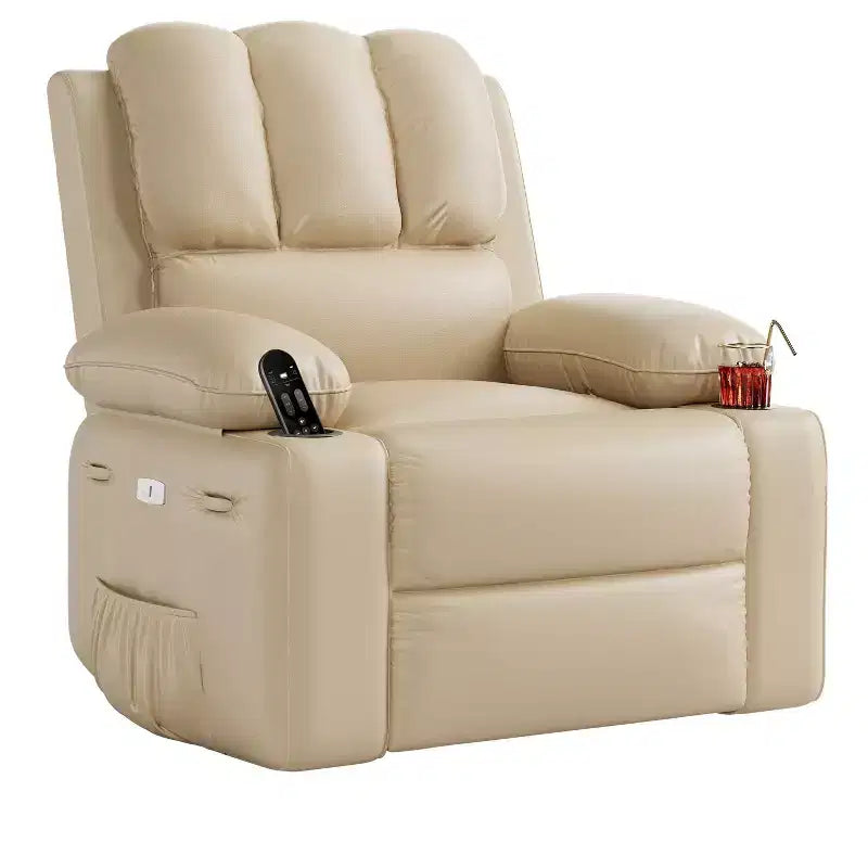 Extra-large recliner for living room PU leather swivel rocking chair with massage and heating functions, cup holder, side pockets
